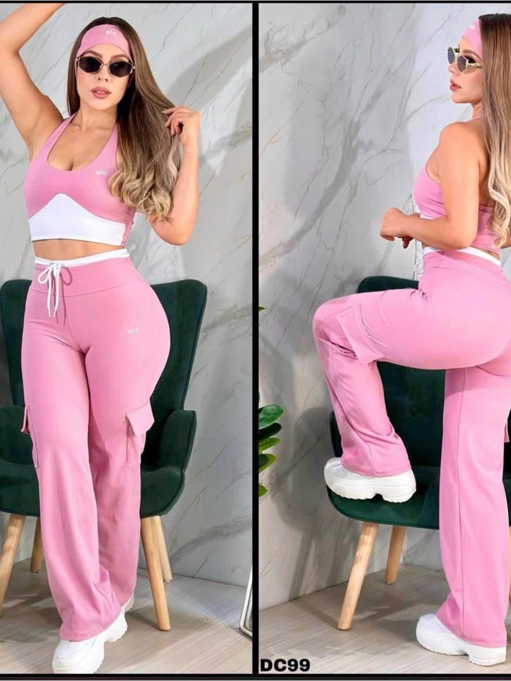 ALO Yoga Pink Cargo Track Pants with Drawstring Waist